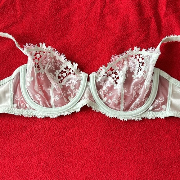 Simone Perele Wish Sheer Lace Demi Bra Robin’s Egg Blue Bridal Lingerie 34B Rare - Picture 9 of 13